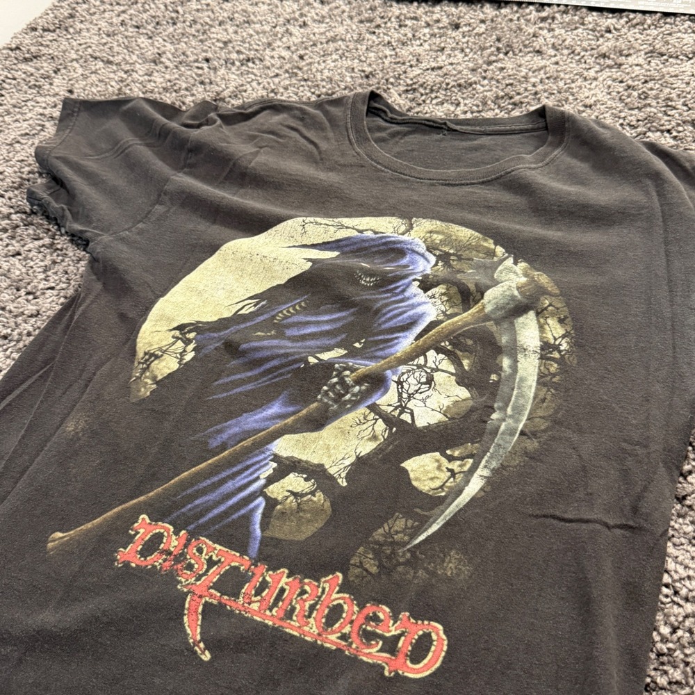 Vintage Disturbed Graphic T-Shirt Mens Black Good Reaper Moon Metal Large 000241